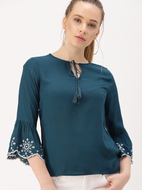 

DressBerry Women Teal Solid Top