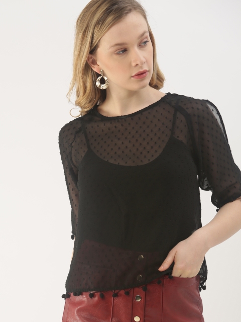 

DressBerry Women Black Self Design Top