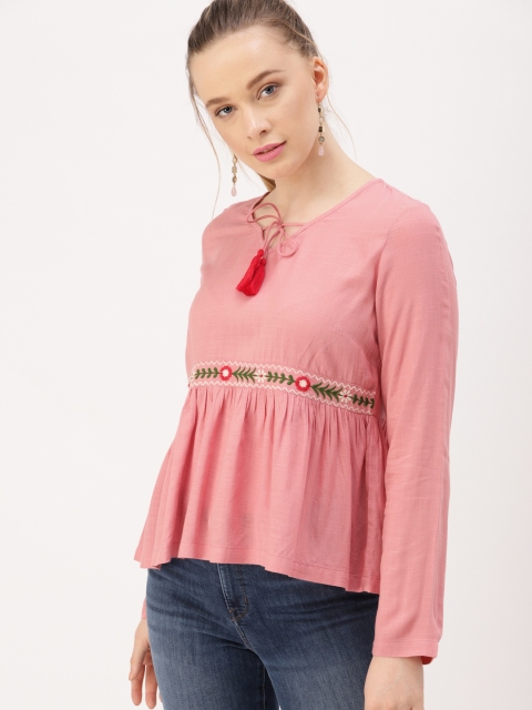 

DressBerry Women Pink Solid A-Line Top