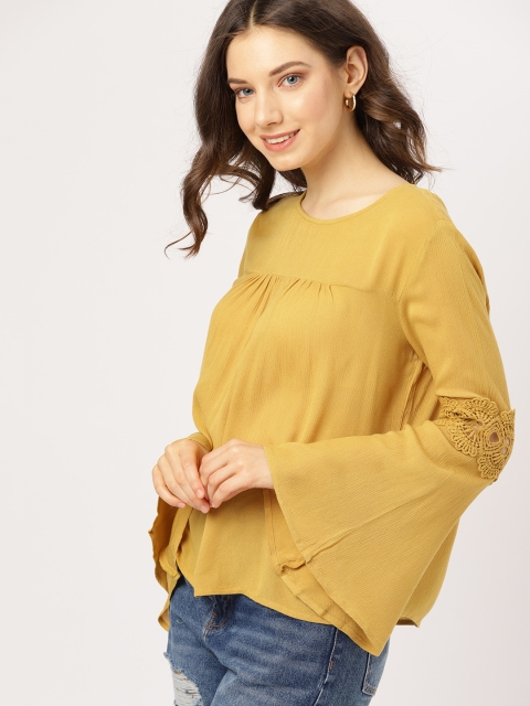 

DressBerry Women Mustard Yellow Solid Top