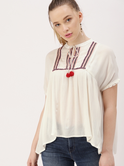 

DressBerry Women Off-White Solid Woven Regular Top