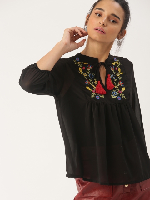 

DressBerry Women Black Self Design Top