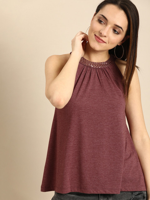 

DressBerry Women Burgundy Solid Regular Top