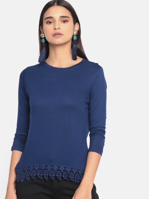 

DressBerry Women Navy Blue Solid Top