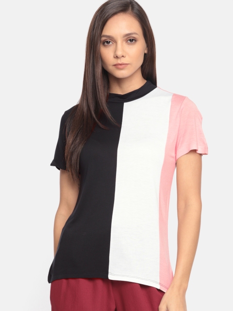 

DressBerry Women Black & White Colourblocked Round Neck T-shirt