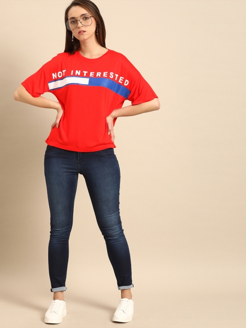 

DressBerry Women Red Printed Round Neck T-shirt