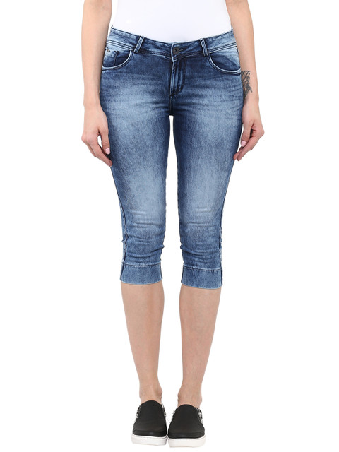

Xpose Women Blue Washed Denim Capris