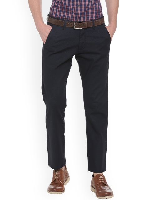 

Allen Solly Men Navy Blue Slim Fit Self Design Formal Trousers