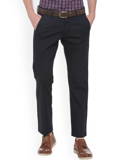 

Allen Solly Men Navy Blue Slim Fit Self Design Formal Trousers