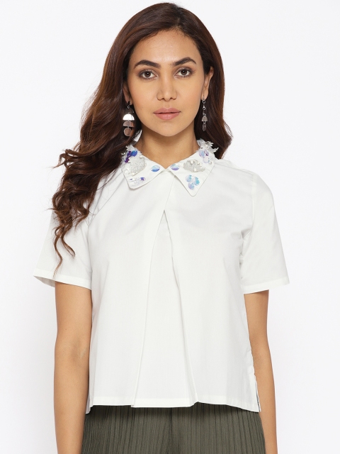 

Miss Bennett Women White Solid Pleated Top