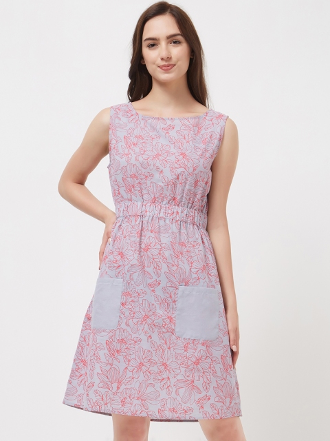 

Mystere Paris Women Grey Printed Fit and Flare Dress