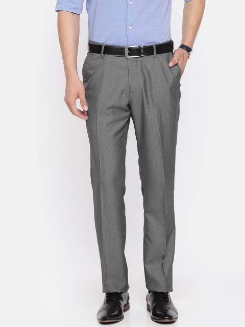 

U.S. Polo Assn. Men Grey Tailored Fit Self-Design Formal Trousers