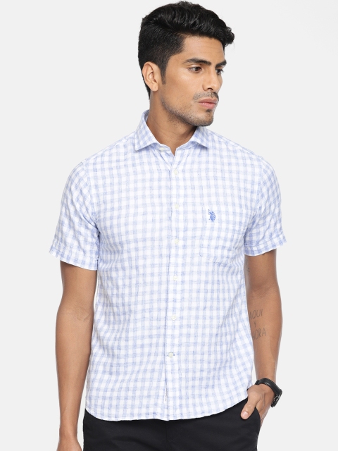 

U.S. Polo Assn. Men Blue & White Regular Fit Checked Casual Shirt