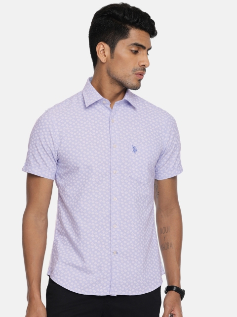 

U.S. Polo Assn. Men Blue Tailored Fit Printed Casual Shirt