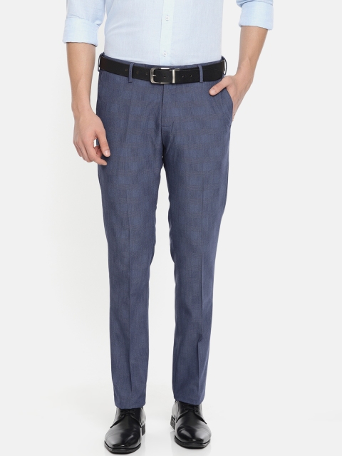 

U.S. Polo Assn. Men Navy Blue Slim Fit Checked Formal Trousers