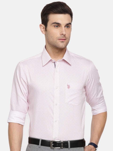 

U.S. Polo Assn. Men White & Red Tailored Fit Printed Formal Shirt