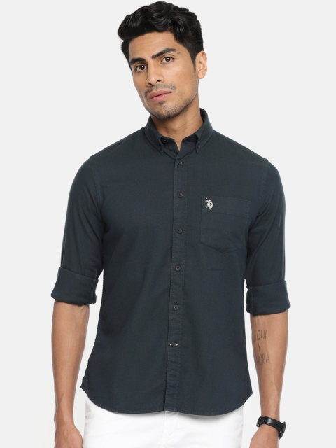 

U.S. Polo Assn. Men Green Tailored Fit Textured Casual Shirt