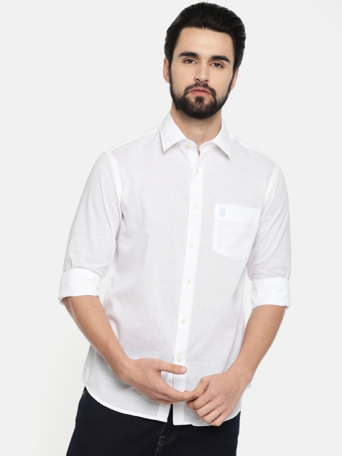 

U.S. Polo Assn. Men White Tailored Fit Solid Casual Shirt