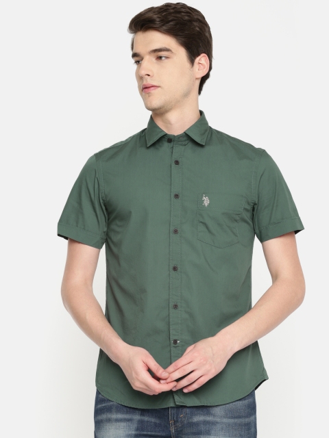 

U.S. Polo Assn. Men Olive Green Tailored Fit Solid Casual Shirt