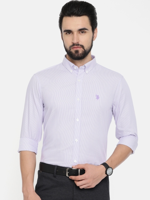 

U.S. Polo Assn. Men Purple & White Tailored Fit Striped Formal Shirt
