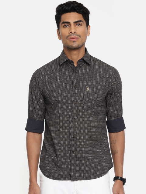 

U.S. Polo Assn. Men Navy Blue & Green Tailored Fit Printed Casual Shirt