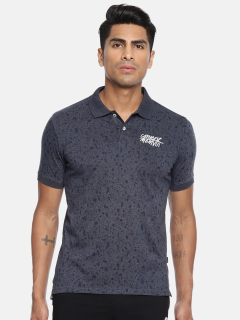 

Converse Men Grey & Navy Blue Printed Polo Collar T-shirt