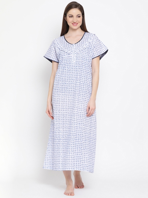 

Clovia White Printed Nightdress NS1170P03
