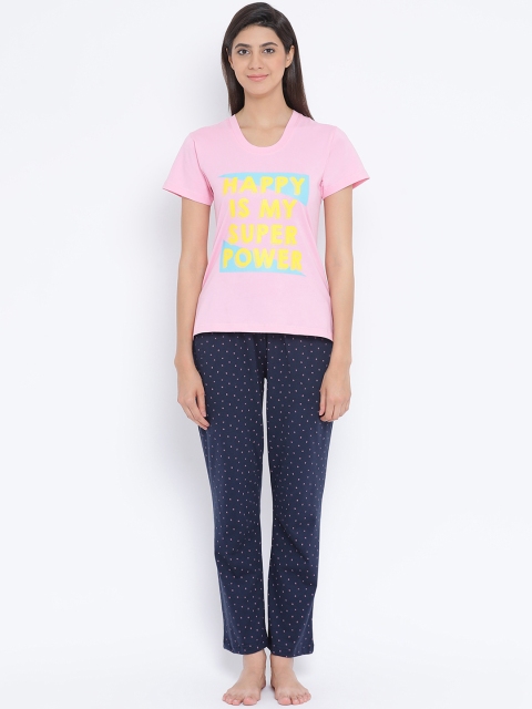 

Clovia Women Blue & Pink Printed Night suit LS0409P08XL
