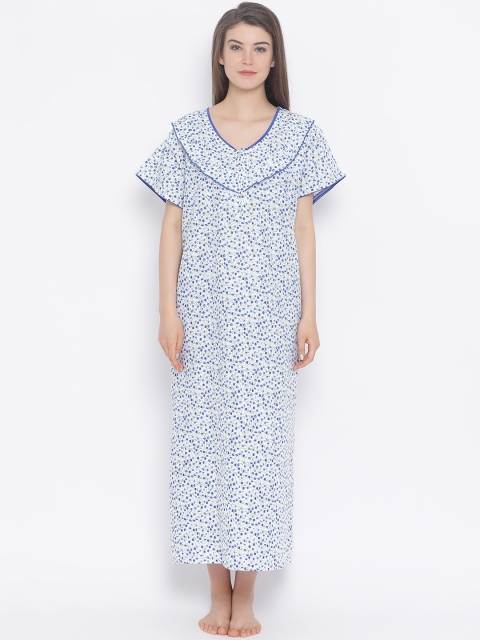 

Clovia White & Blue Printed Nightdress NS1170P08M/L