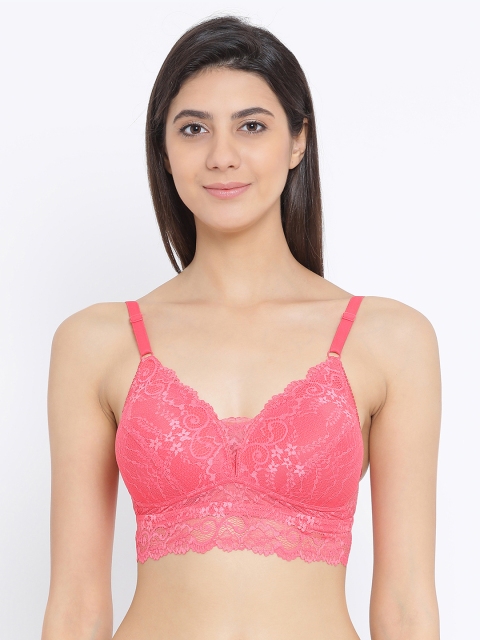 

Clovia Lace Softly Padded Non-Wired Bralette, Pink