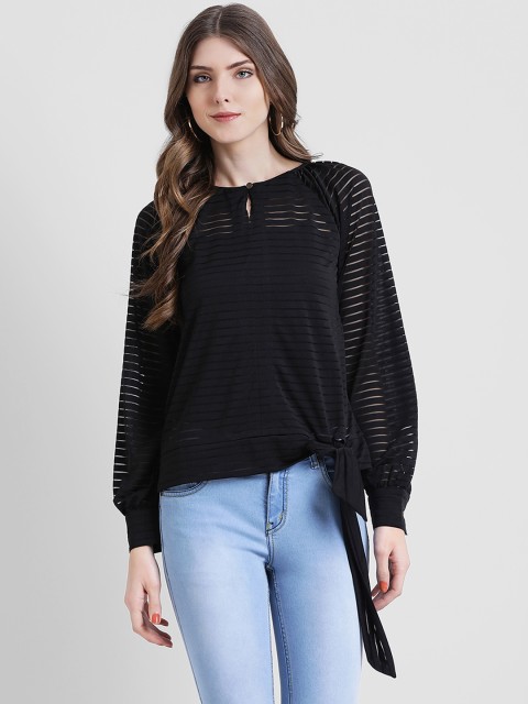 

Leo Sansini Women Black Striped Semi-Sheer Top