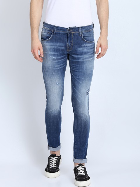 

Antony Morato Men Blue Slim Fit Mid-Rise Low Distress Jeans