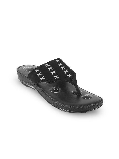 

Mochi Women Black Textured Open Toe Leather Flats