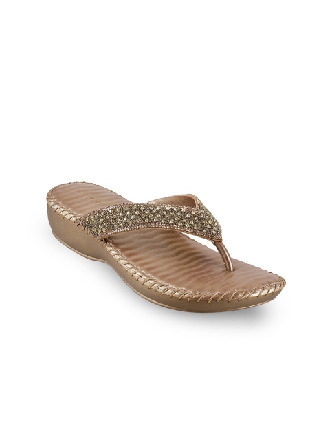 

Mochi Women Gold-Toned Textured Leather Open Toe Flats