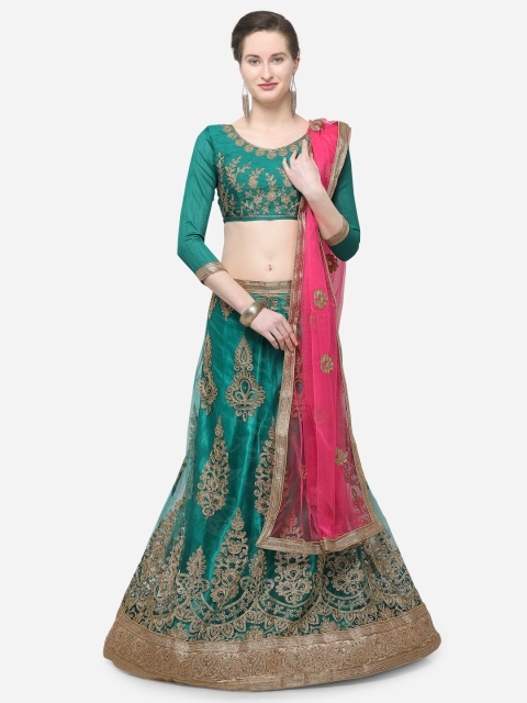 

V SALES Green Semi-Stitched Lehenga & Blouse with Dupatta