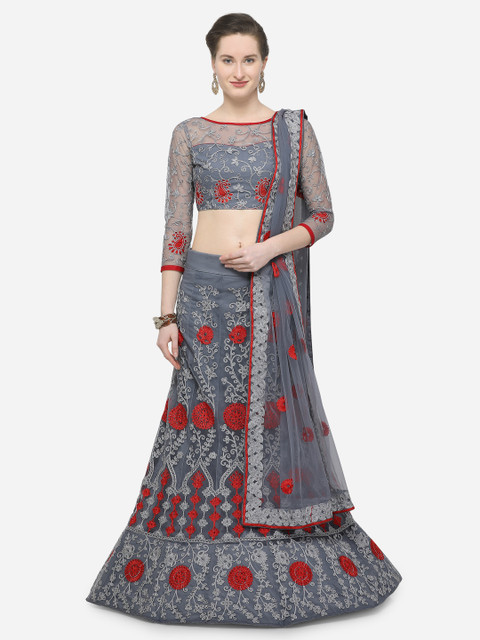 

V SALES Grey Semi-Stitched Lehenga & Blouse with Dupatta