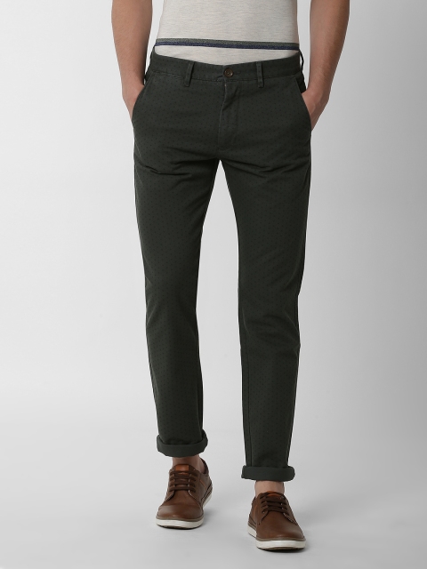 

Peter England Casuals Men Olive Green Slim Fit Self Design Regular Trousers