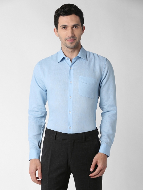

Peter England Elite Men Blue Slim Fit Solid Linen Formal Shirt