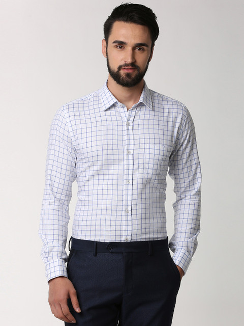 

Peter England Elite Men White Slim Fit Checked Formal Shirt