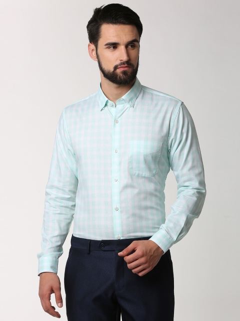 

Peter England Elite Men Green Slim Fit Checked Formal Shirt