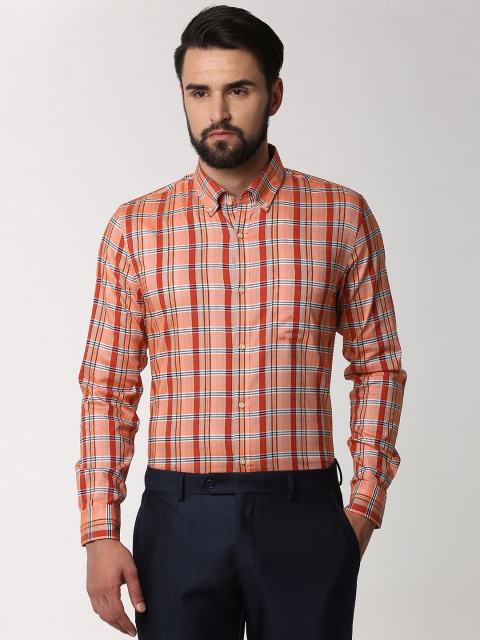 

Peter England Elite Men Orange Slim Fit Checked Formal Shirt