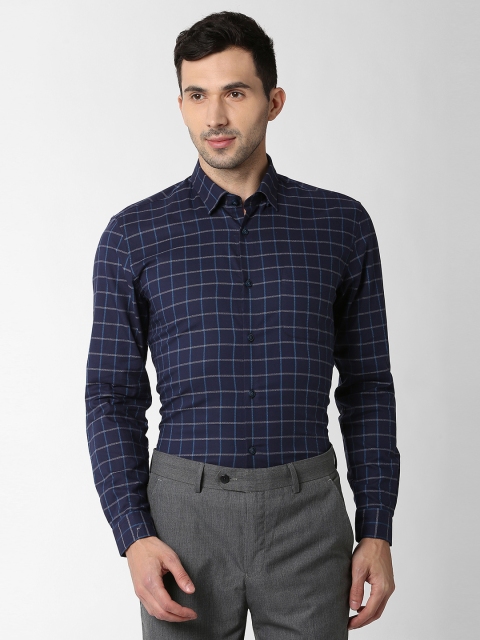 

Peter England Elite Men Navy Blue Slim Fit Checked Formal Shirt
