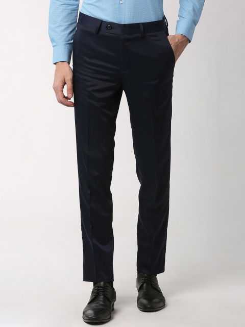 

Peter England Elite Men Navy Blue Slim Fit Solid Formal Trousers