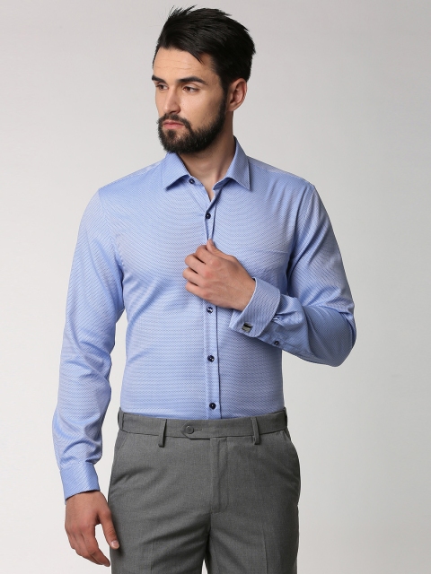 

Peter England Elite Men Blue Slim Fit Self Design Formal Shirt