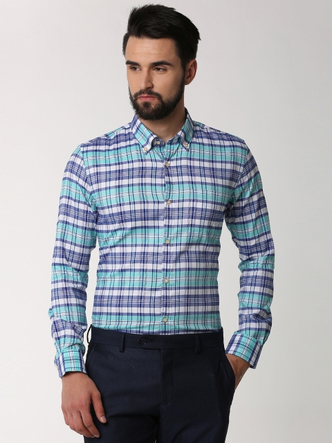 

Peter England Elite Men Blue & White Slim Fit Checked Formal Shirt