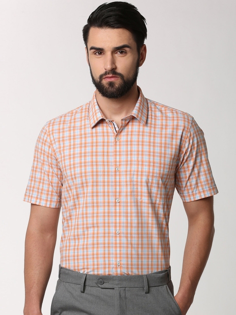 

Peter England Men Orange & Blue Regular Fit Checked Formal Shirt