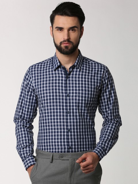 

Peter England Men Navy Blue Slim Fit Checked Formal Shirt