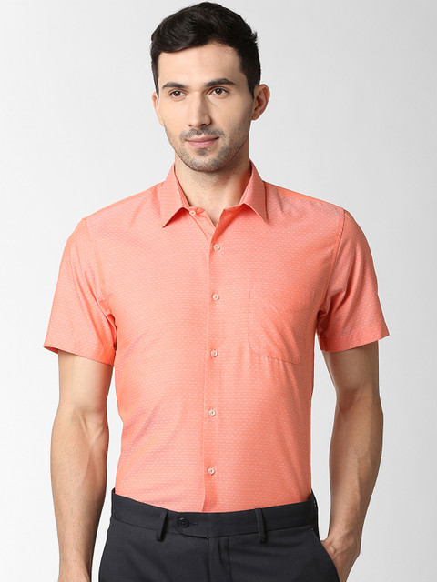 

Peter England Men Orange Slim Fit Self Design Formal Shirt