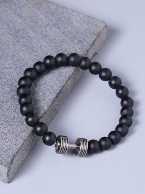 

Dare by Voylla Black Stainless Steel Silver-Plated Handcrafted Elasticated Bracelet