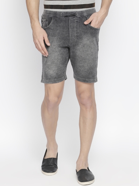 

beevee Men Charcoal Washed Regular Fit Denim Shorts